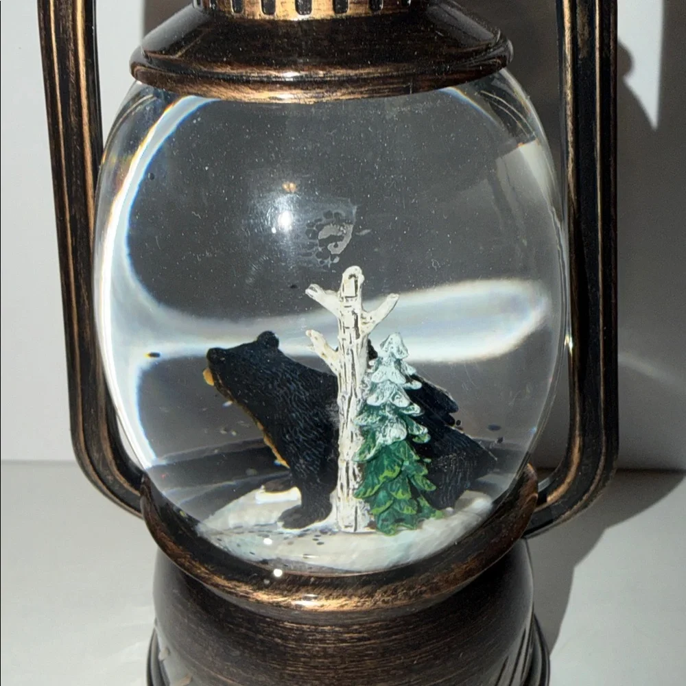 Cracker Barrel. Rustic Bronze Lantern with Bear Design (Plastic) Glitter Globe.